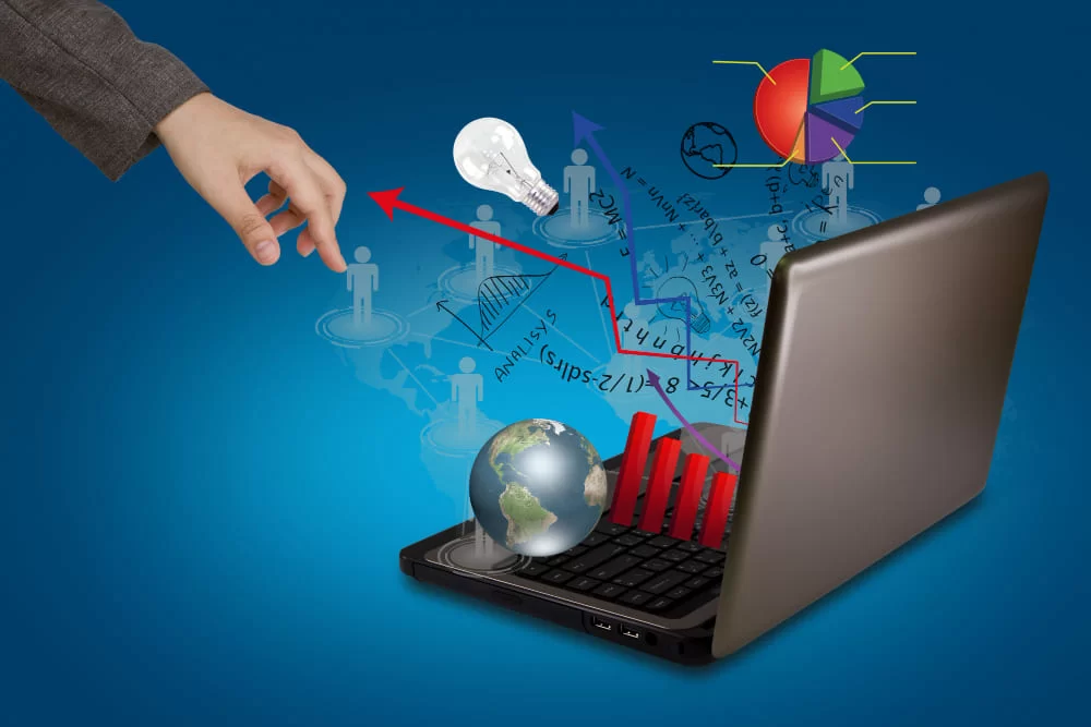 hand near laptop that expels graphics arrows 1