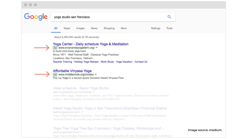 Your yoga studio in Google s paid search results 1 1024x576 1