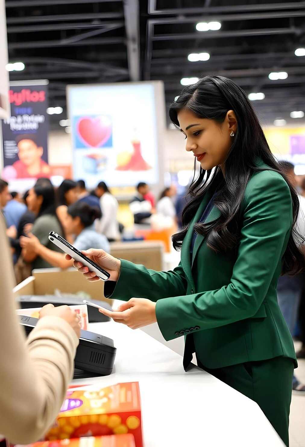 a multilingual sales associate sending a review request in the customer's language